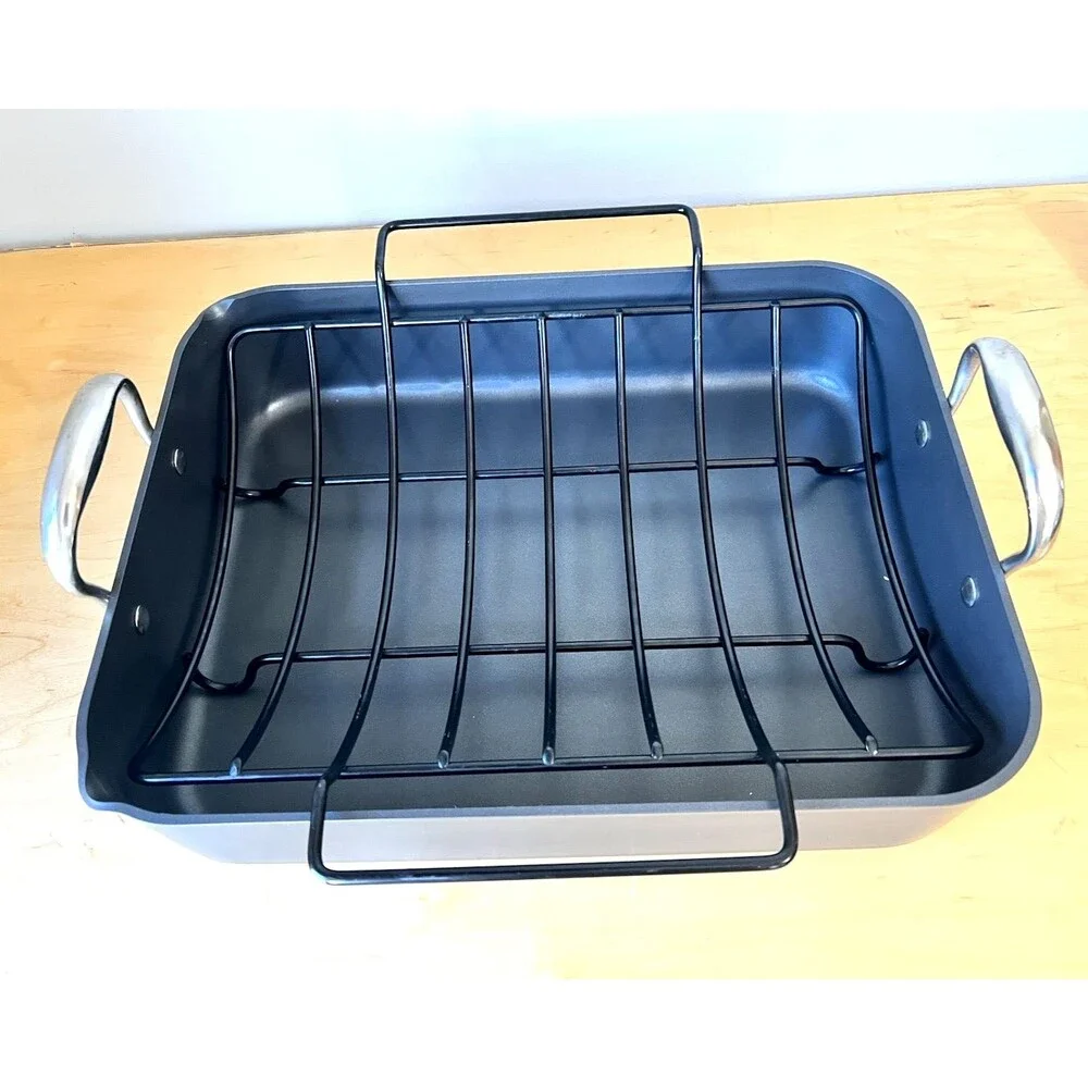Pampered Chef Roasting Pan & Rack Anodized Nonstick Pour Spouts #2872 12